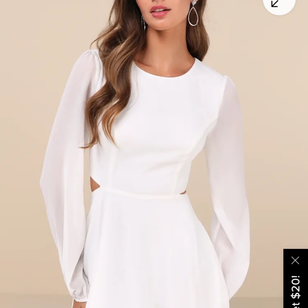 Elegant White Long Sleeve Cutout Mini Dress